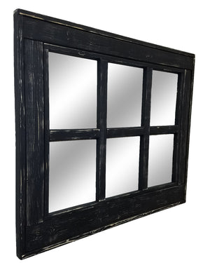6 Pane Herringbone Rustic Wall Mirror, Shown in Kettle Black