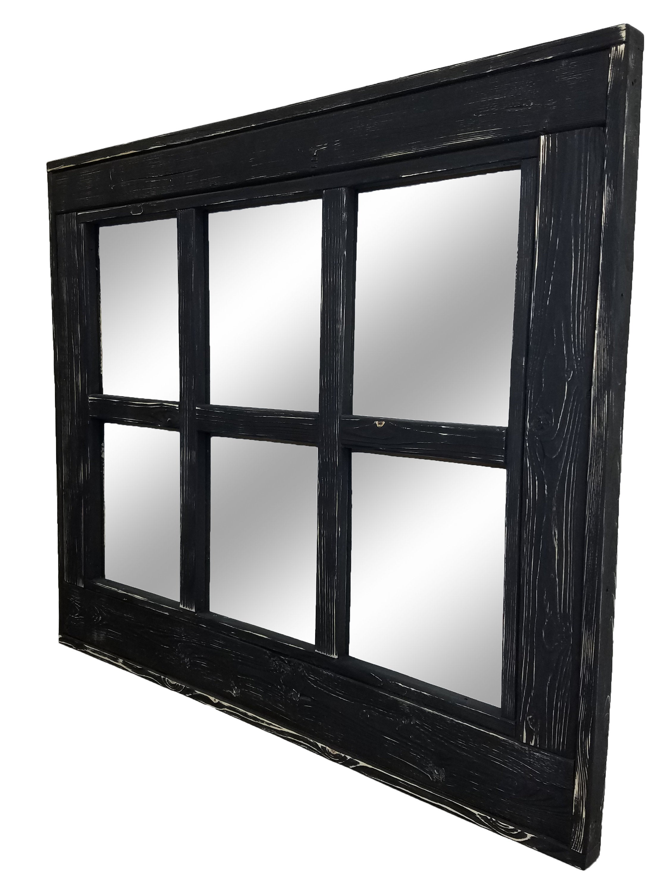 6 Pane Herringbone Rustic Wall Mirror, Shown in Kettle Black