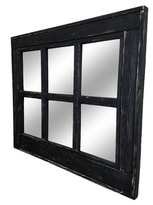 6 Pane Herringbone Rustic Wall Mirror, Shown in Kettle Black