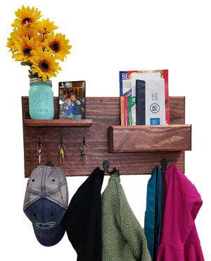 Hamilton Elite Wall Mounted Mail Organizer, Shown in Red Mahogany with Oiled Bronze Hooks