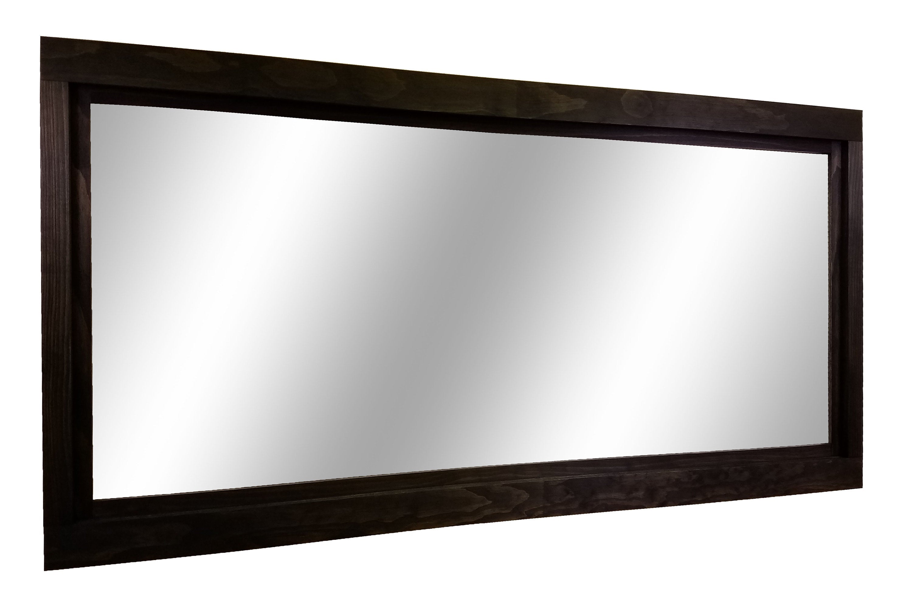 Farmhouse Wood Framed Wall Mirror, 5 Sizes & 20 Colors, Shown in Ebony