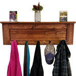 Chapel Hill Wall Rack with Shelf, 20 Stain Colors, Shown in Red Oak, Oiled Bronze Hooks