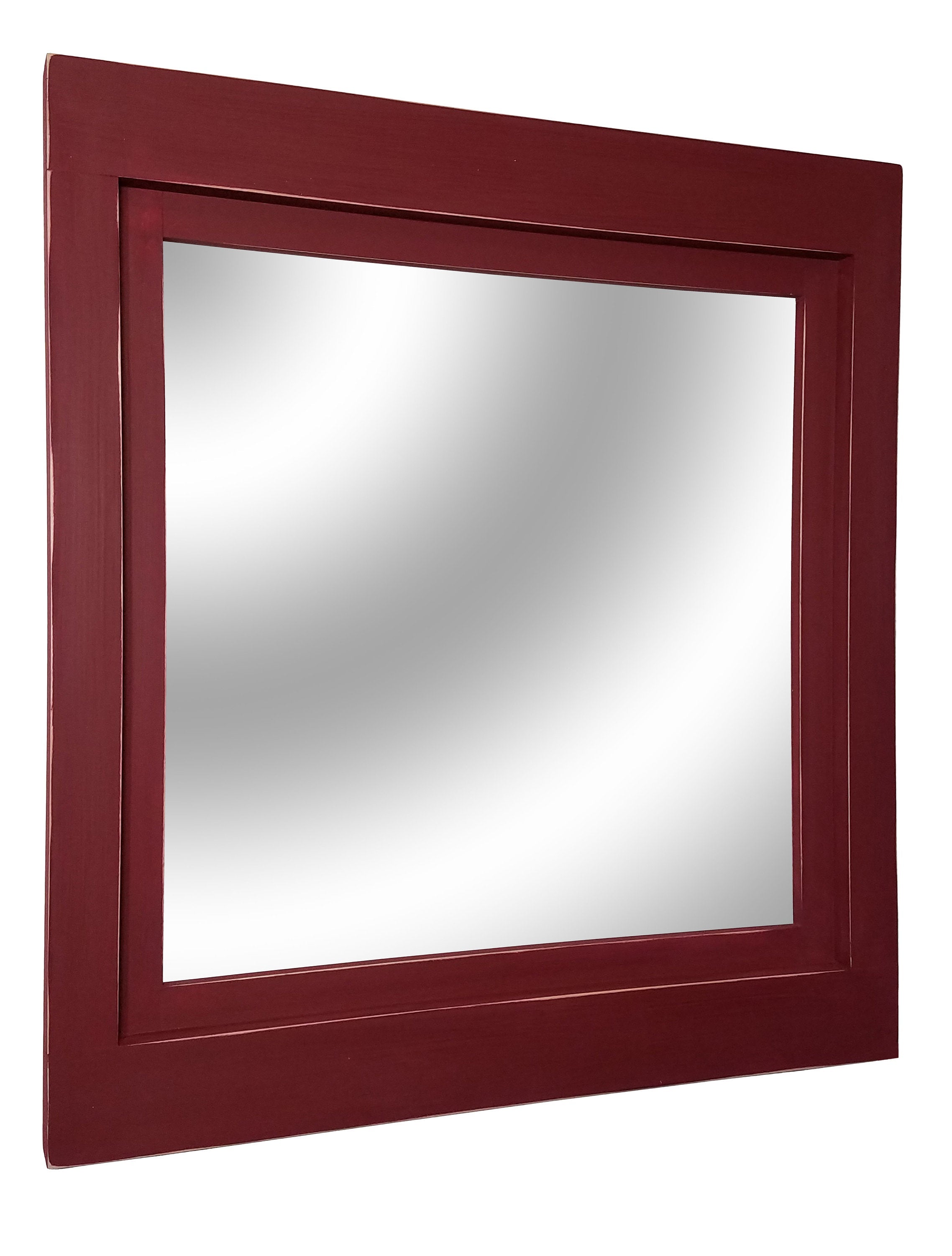 Farmhouse Wood Framed Wall Mirror, 5 Sizes & 20 Colors, Shown in Sundried Tomato Red