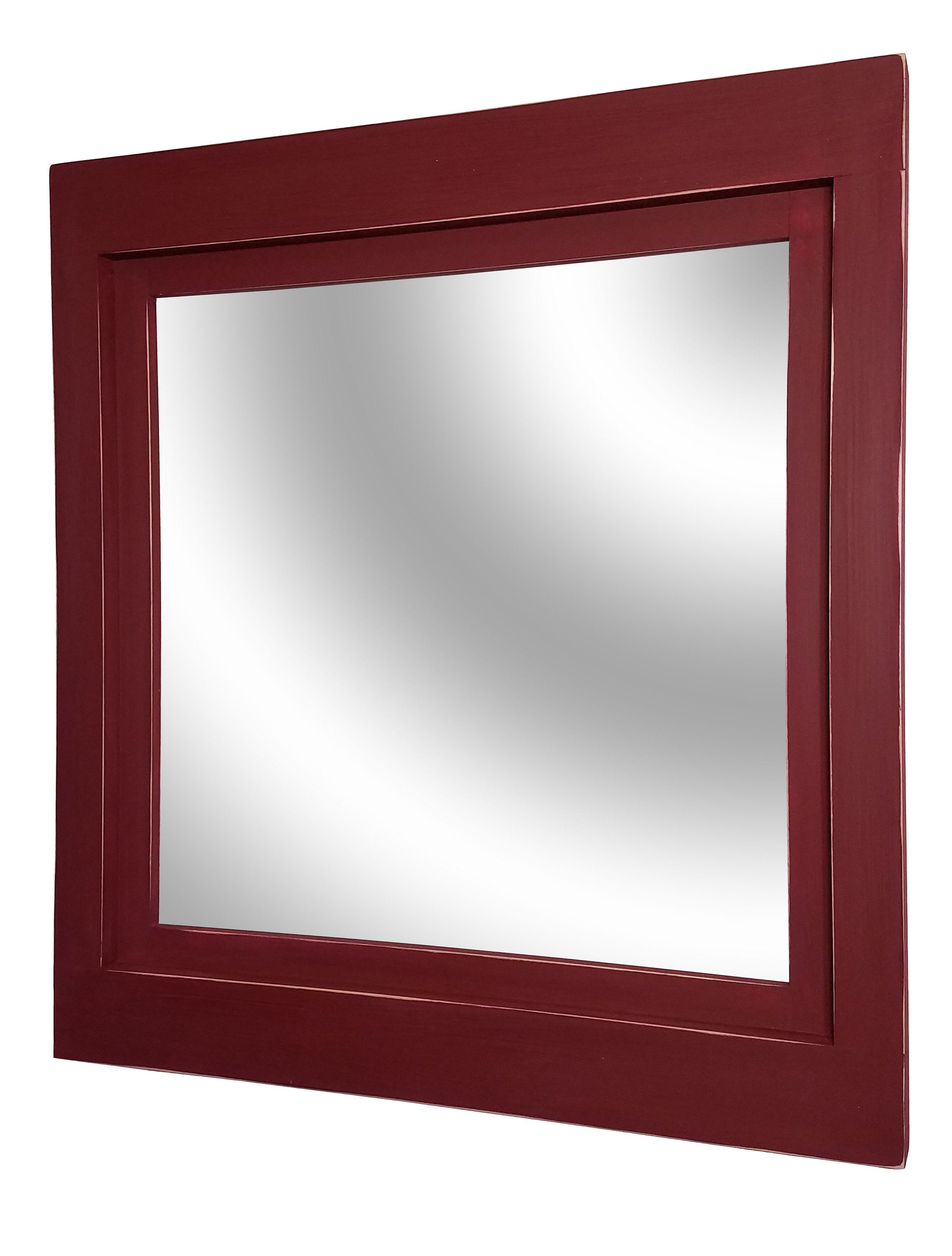 Farmhouse Wood Framed Wall Mirror, 5 Sizes & 20 Colors, Shown in Sundried Tomato Red