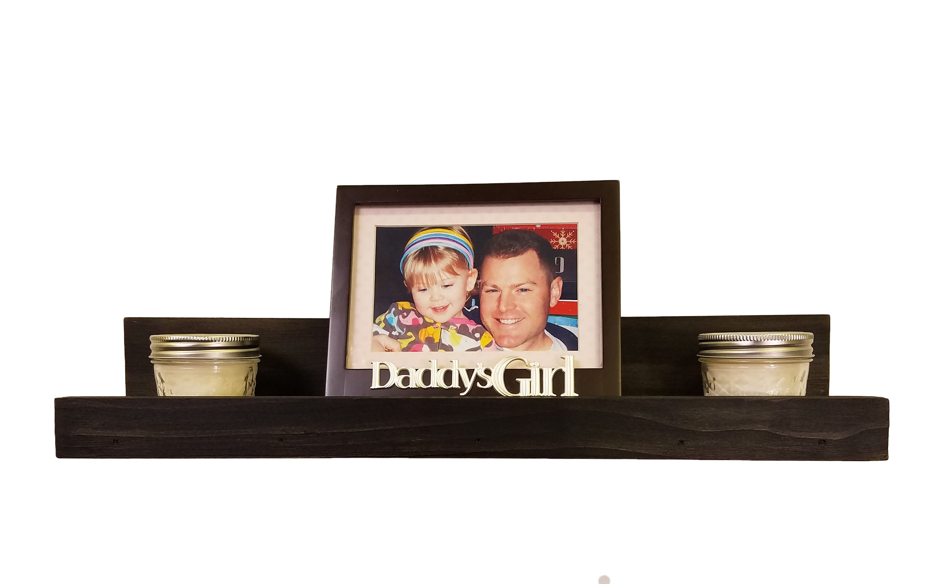 Farmhouse Rustic Wooden Ledge Shelf, 11 Sizes & 20 Stain Colors, Shown in Ebony