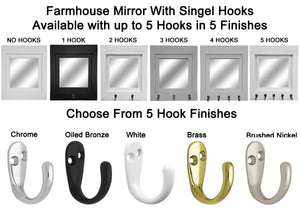 Quakertown Farmhouse Mirror With Hooks, 20 Paint Colors - Renewed Decor & Storage