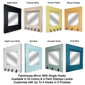 Quakertown Farmhouse Mirror With Hooks, 20 Paint Colors - Renewed Decor & Storage