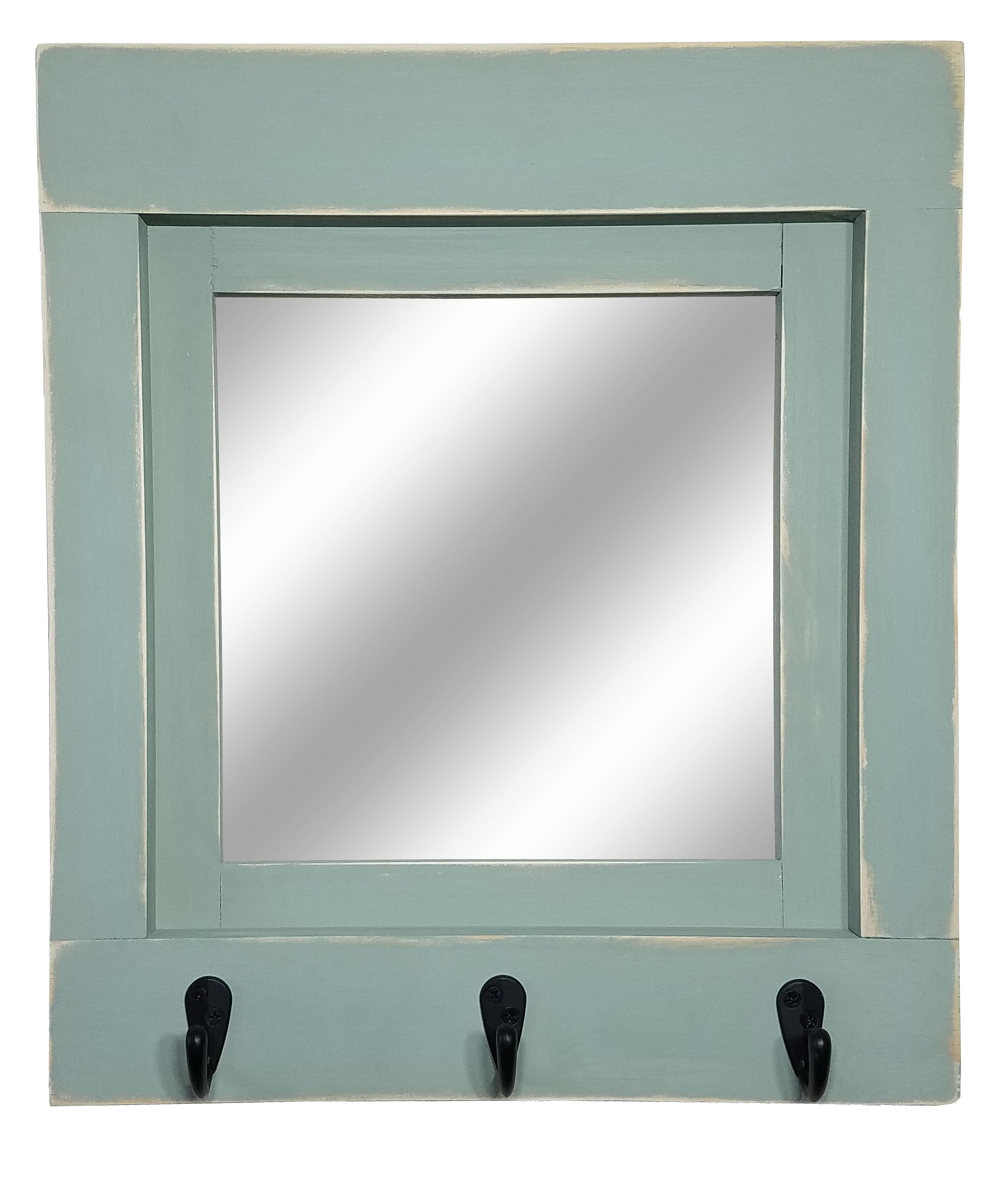 Quakertown Farmhouse Mirror With Hooks, 20 Paint Colors - Renewed Decor & Storage