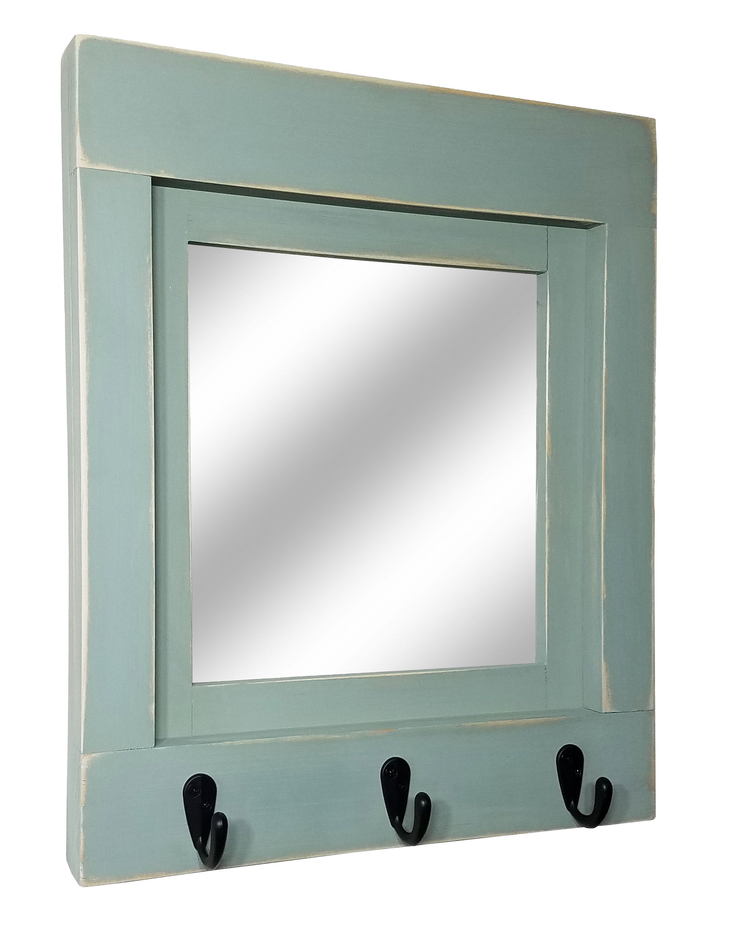 Quakertown Farmhouse Mirror With Hooks, 20 Paint Colors - Renewed Decor & Storage