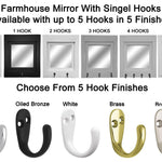 Quakertown Farmhouse Mirror With Hooks, 20 Stain Colors - Renewed Decor & Storage