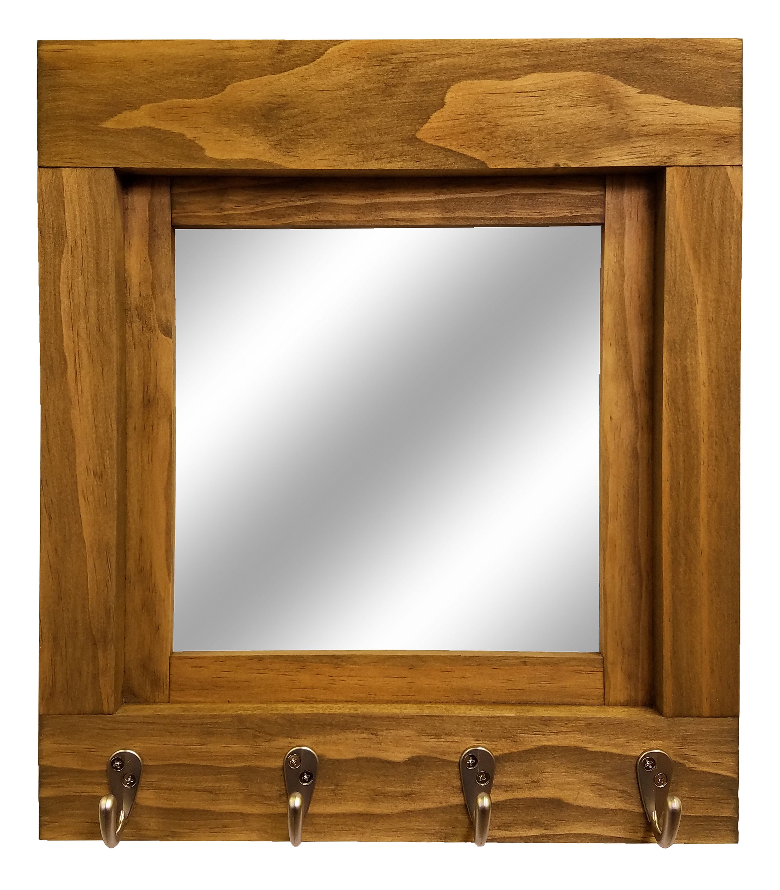Quakertown Farmhouse Mirror With Hooks, 20 Stain Colors - Renewed Decor & Storage