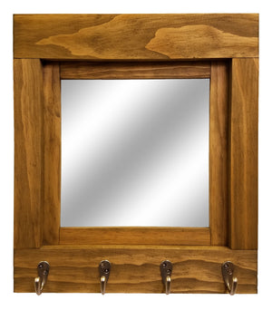 Quakertown Farmhouse Mirror With Hooks, 20 Stain Colors - Renewed Decor & Storage