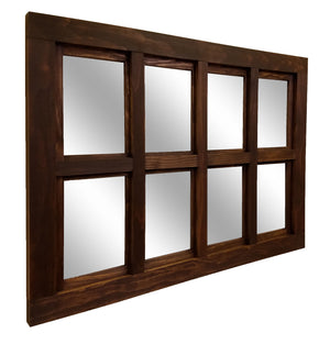Farmhouse 8 Pane Framed Window Mirror - 20 Stain Colors, Shown in Special Walnut