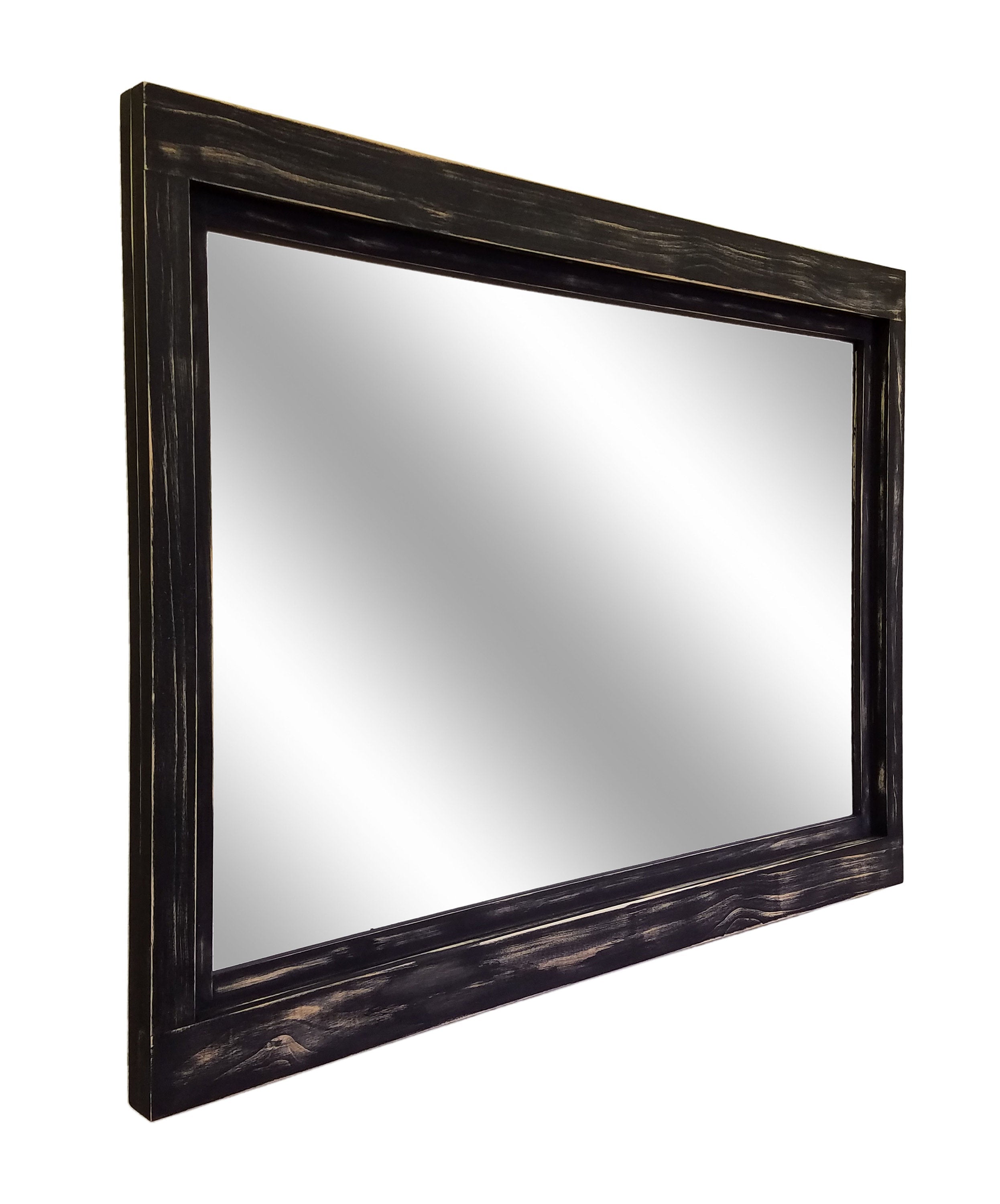 Farmhouse Wood Framed Wall Mirror, 5 Sizes & 20 Colors, Shown in Kettle Black