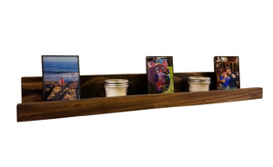 Farmhouse Rustic Wooden Ledge Shelf, 11 Sizes & 20 Stain Colors, Shown in Dark Walnut