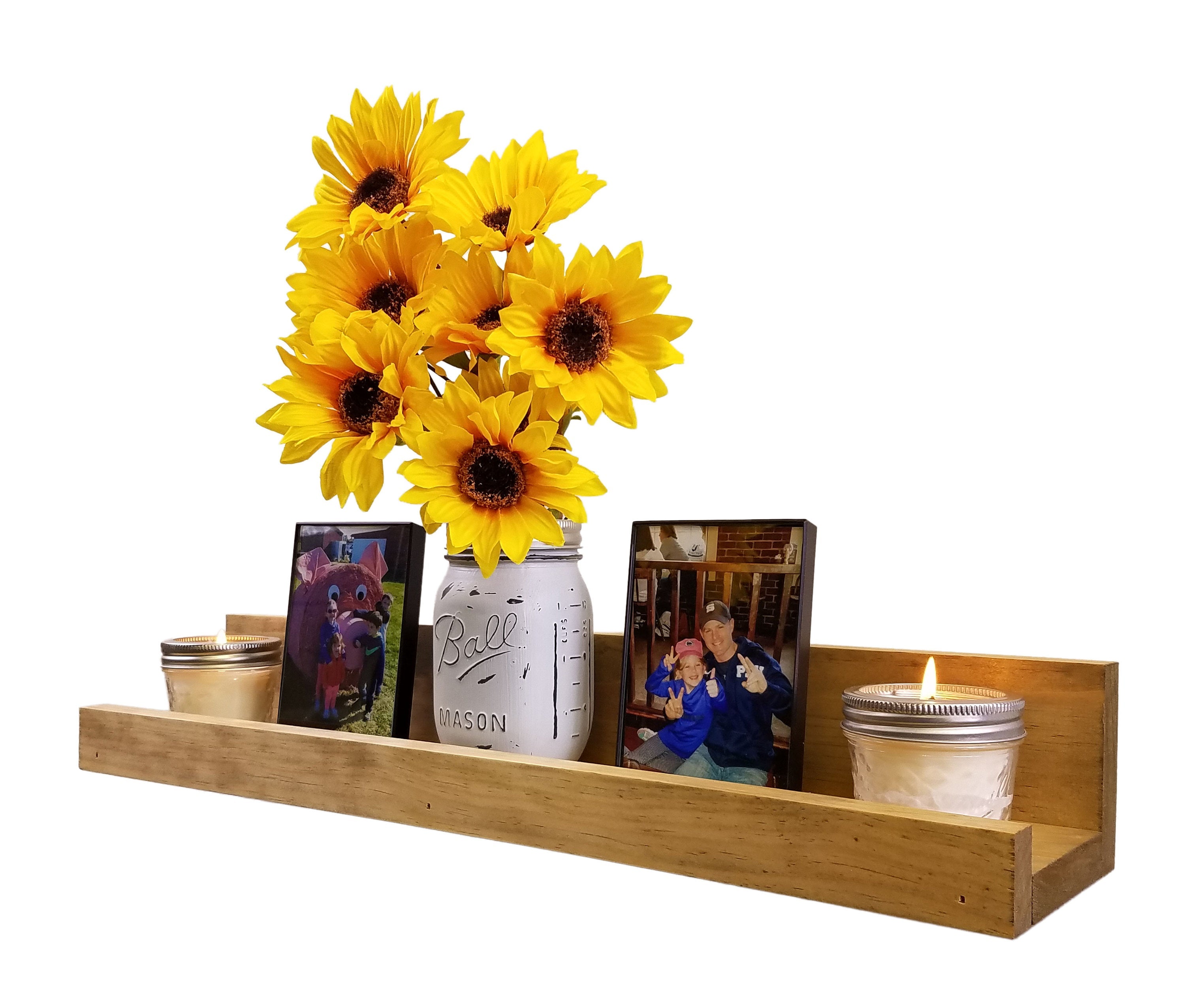 Farmhouse Rustic Wooden Picture Ledge Shelf, 11 Sizes & 20 Colors, Shown in Driftwood