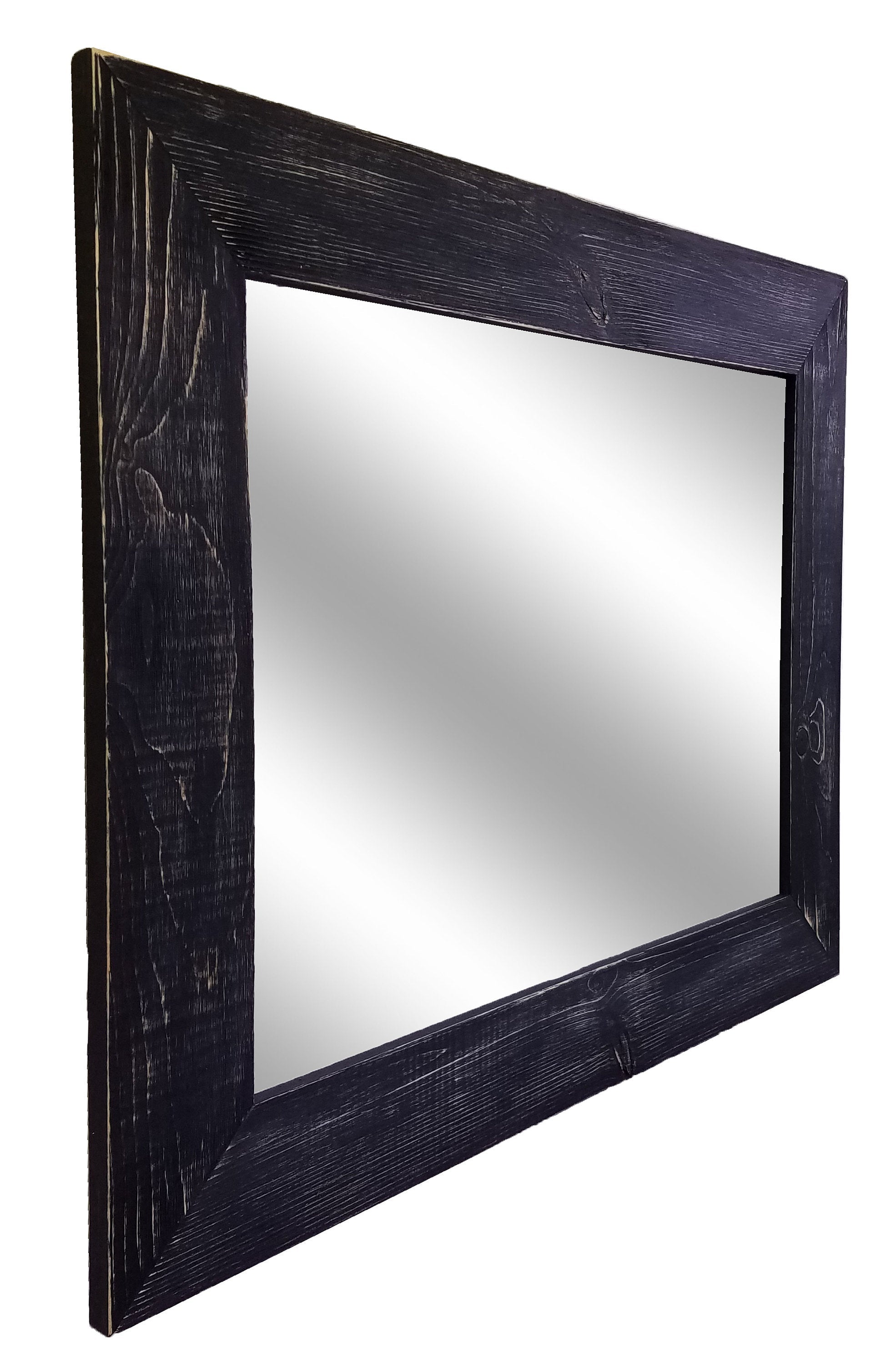 Shiplap Rustic Framed Wall Mirror, 20 Paint Colors, Shown in Kettle Black, Handmade in the USA