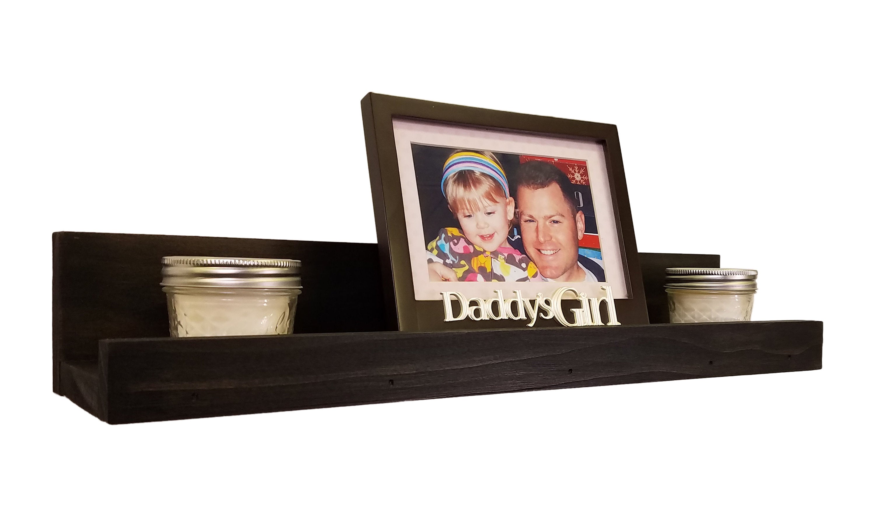 Farmhouse Rustic Wooden Ledge Shelf, 11 Sizes & 20 Stain Colors, Shown in Ebony
