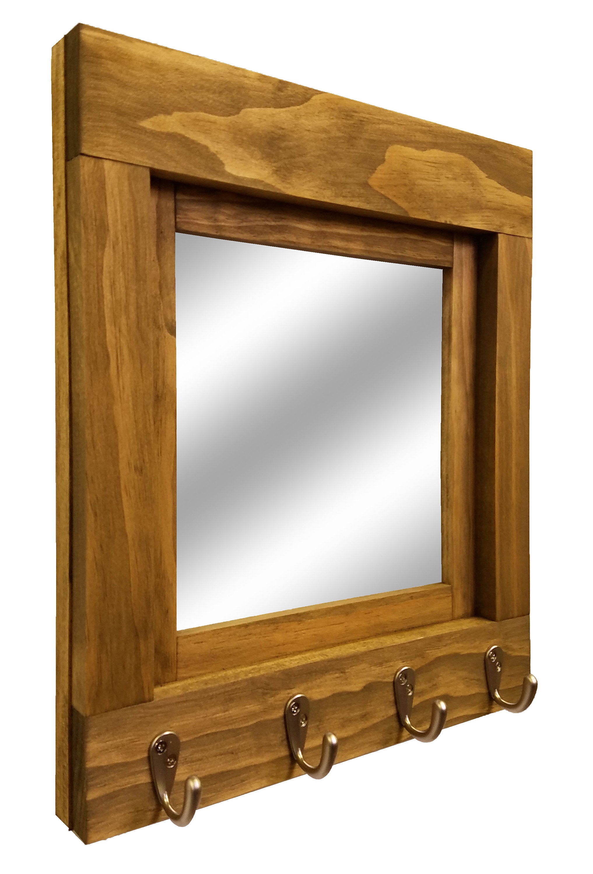 Quakertown Farmhouse Mirror With Hooks, 20 Stain Colors - Renewed Decor & Storage