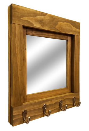 Quakertown Farmhouse Mirror With Hooks, 20 Stain Colors - Renewed Decor & Storage