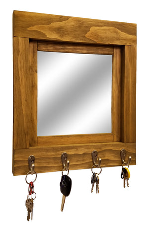 Quakertown Farmhouse Mirror With Hooks, 20 Stain Colors - Renewed Decor & Storage
