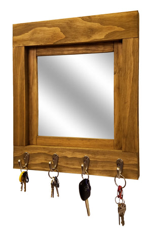 Quakertown Farmhouse Mirror With Hooks, 20 Stain Colors - Renewed Decor & Storage
