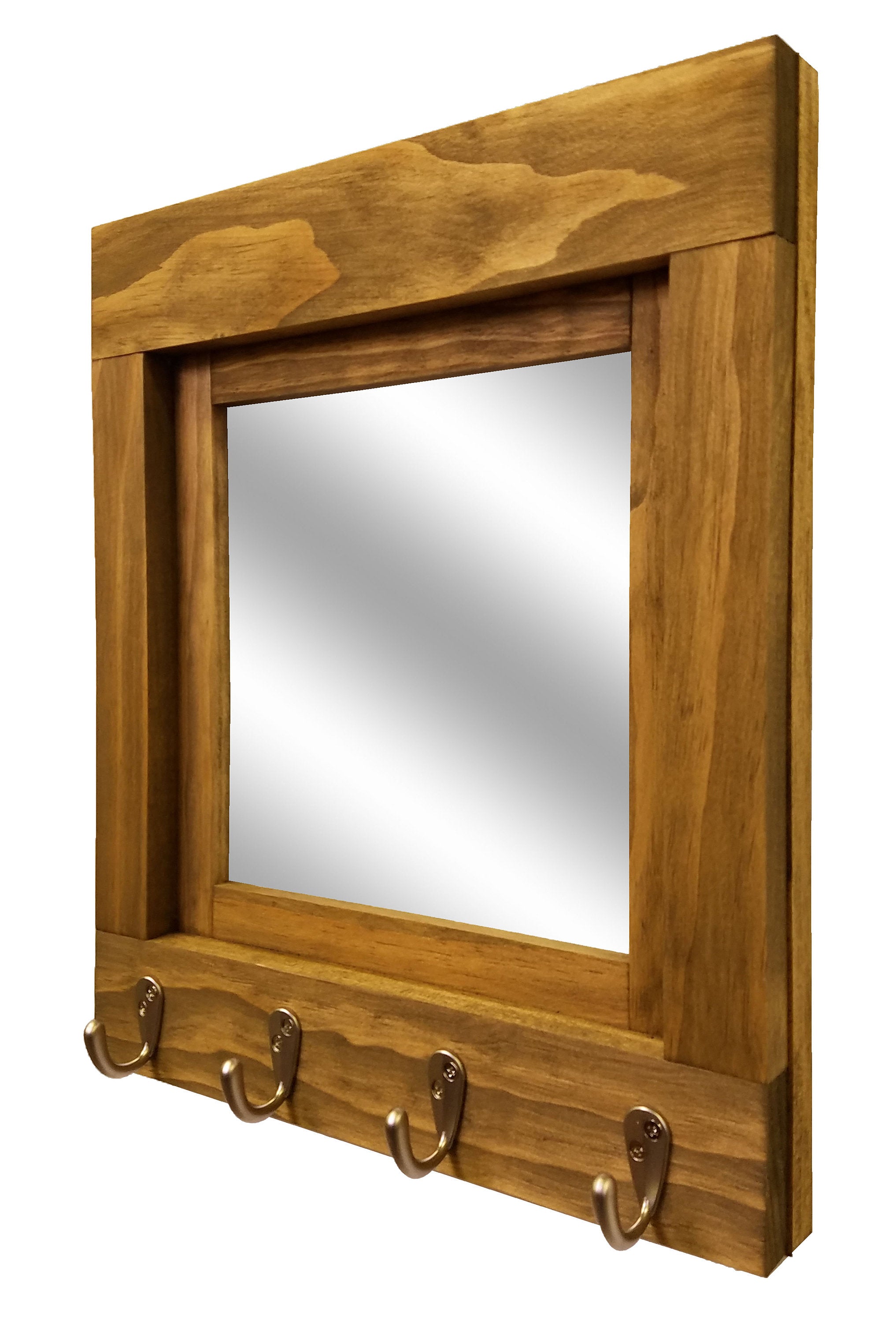 Quakertown Farmhouse Mirror With Hooks, 20 Stain Colors - Renewed Decor & Storage