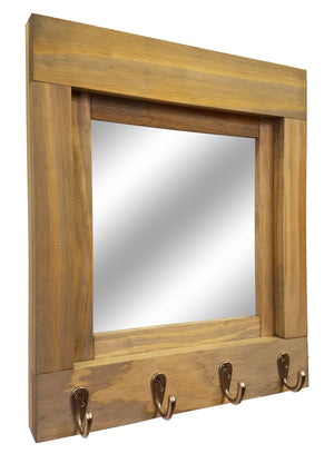 Quakertown Farmhouse Mirror With Hooks, 20 Stain Colors - Renewed Decor & Storage