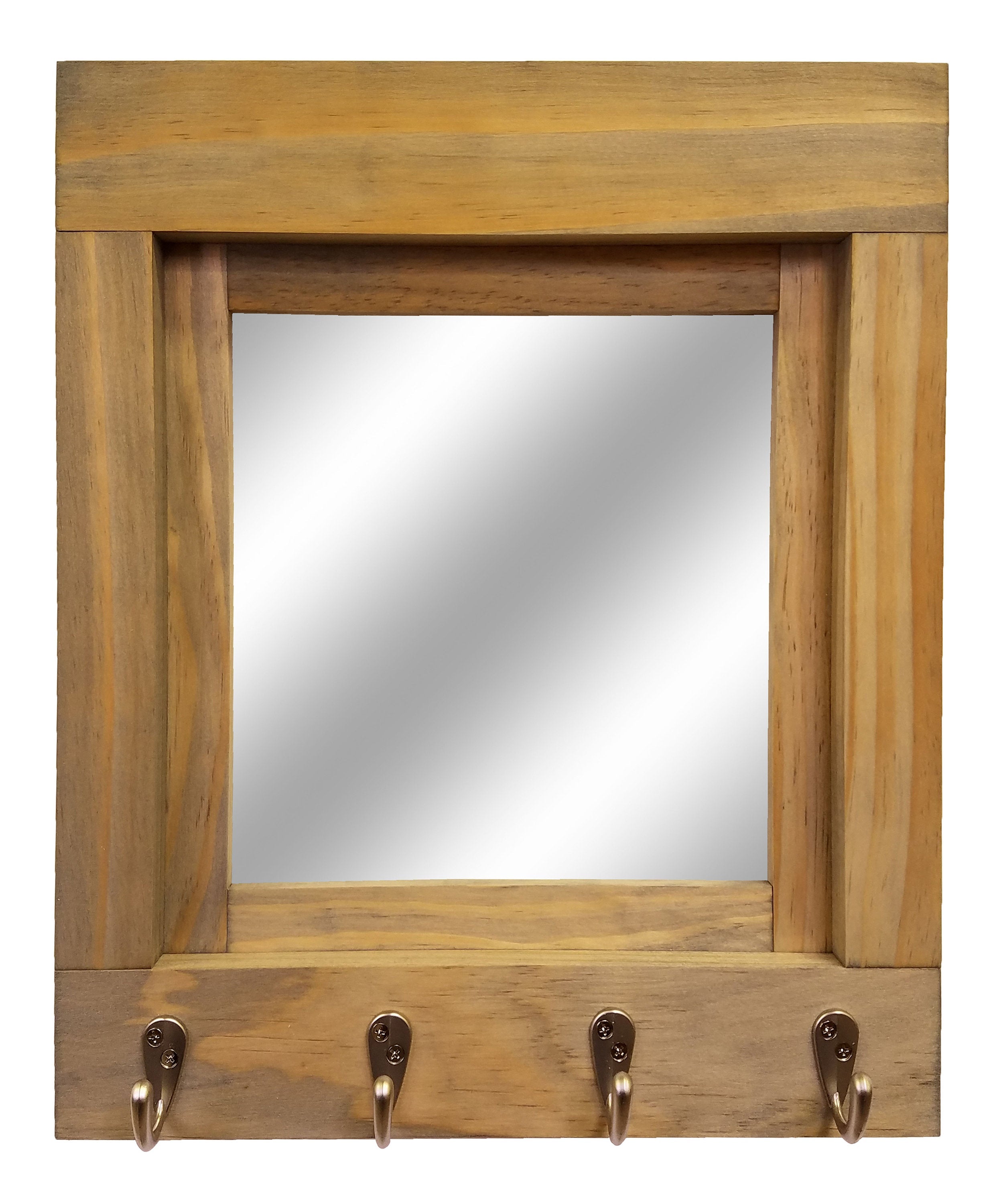 Quakertown Farmhouse Mirror With Hooks, 20 Stain Colors - Renewed Decor & Storage