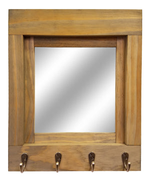 Quakertown Farmhouse Mirror With Hooks, 20 Stain Colors - Renewed Decor & Storage