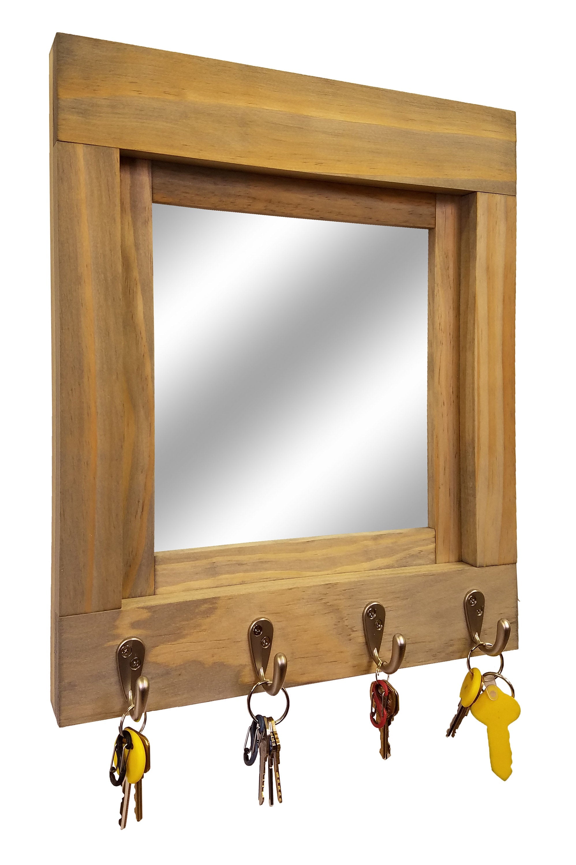 Quakertown Farmhouse Mirror With Hooks, 20 Stain Colors - Renewed Decor & Storage