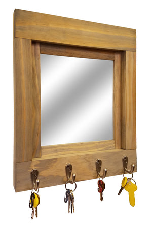 Quakertown Farmhouse Mirror With Hooks, 20 Stain Colors - Renewed Decor & Storage