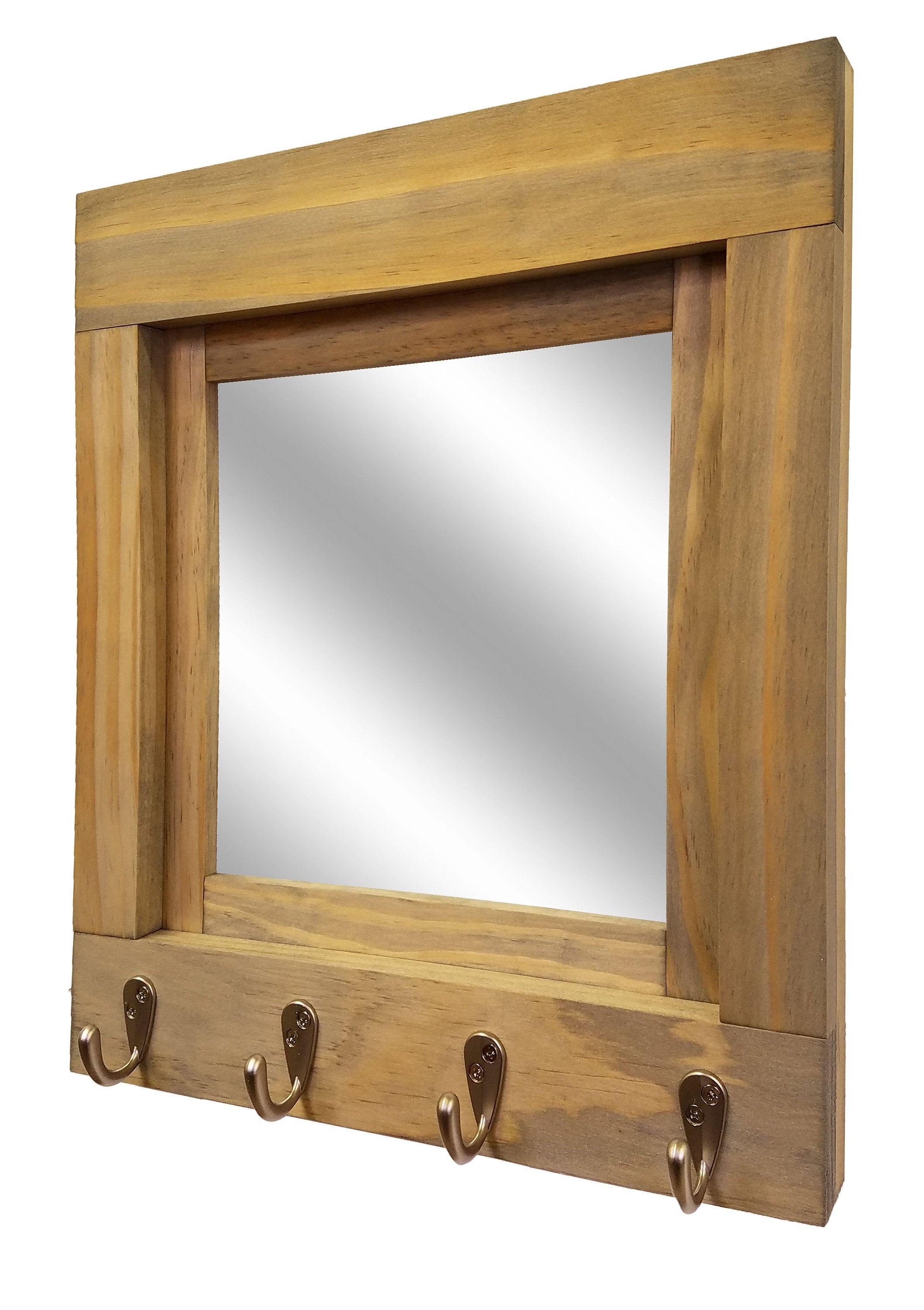 Quakertown Farmhouse Mirror With Hooks, 20 Stain Colors - Renewed Decor & Storage