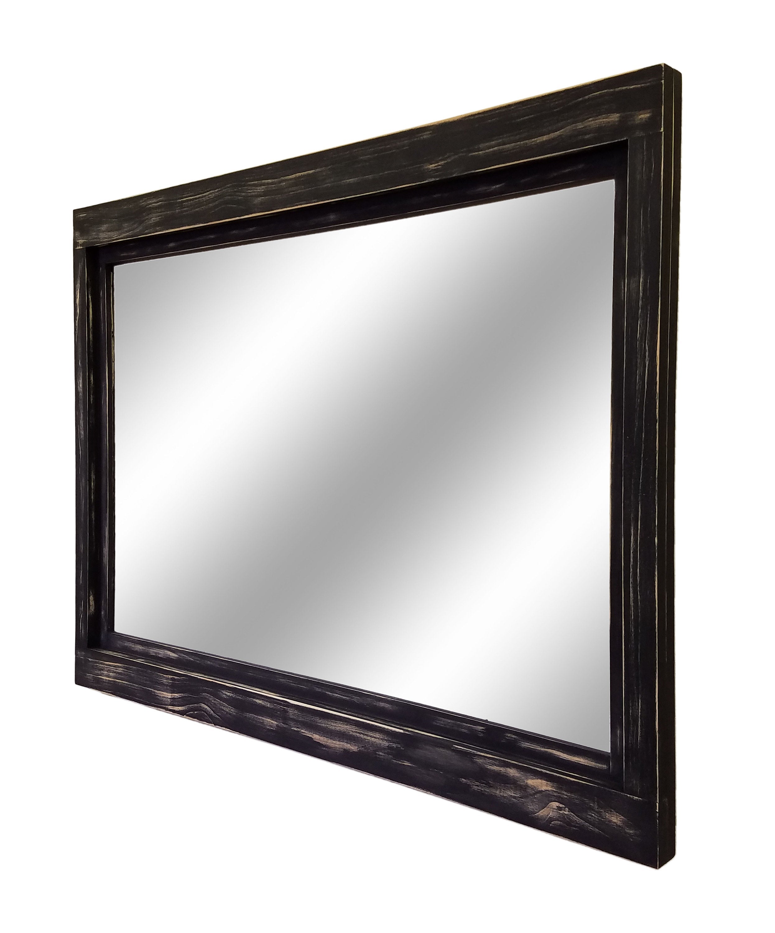 Farmhouse Wood Framed Wall Mirror, 5 Sizes & 20 Colors, Shown in Kettle Black