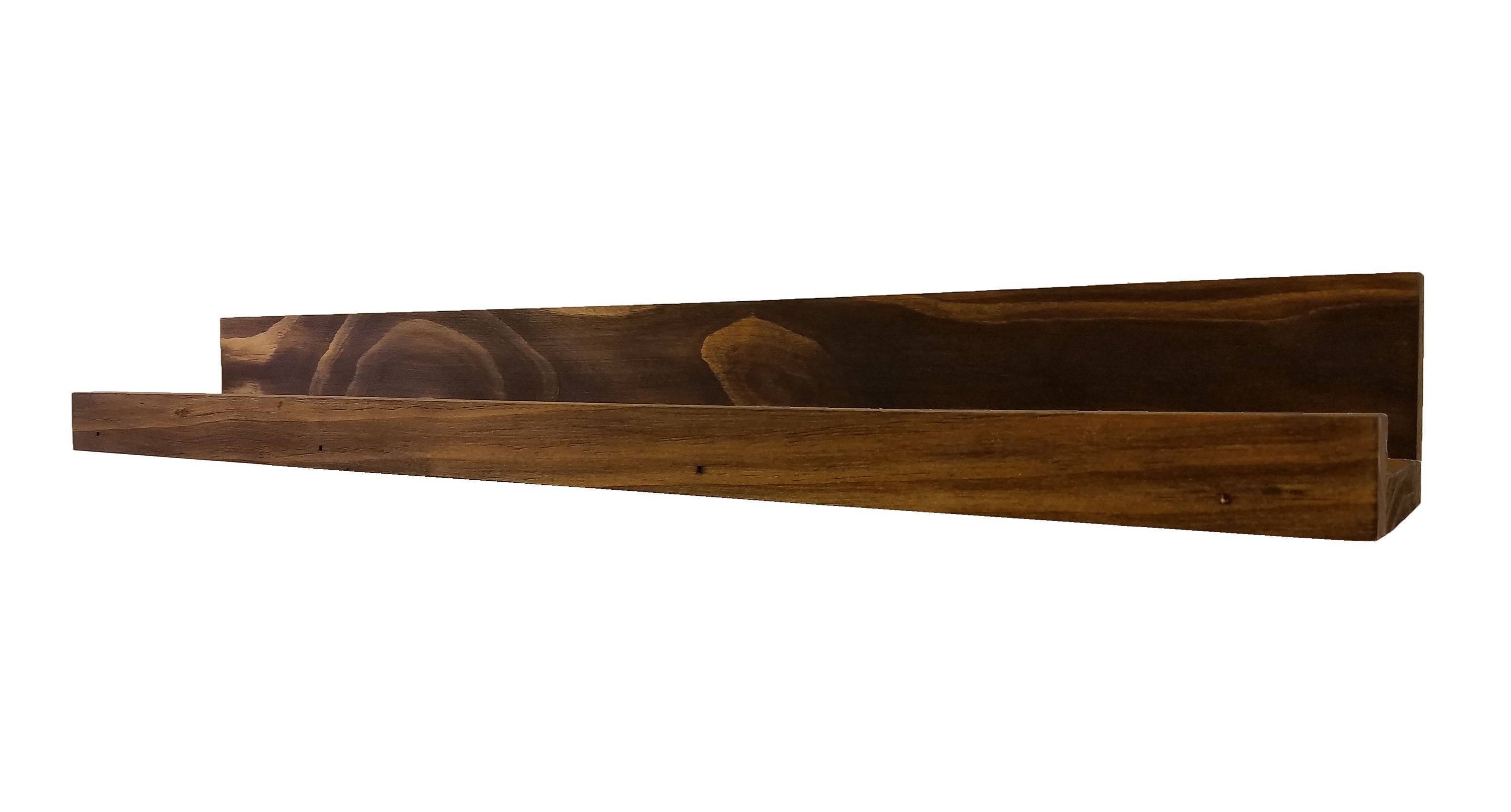 Farmhouse Rustic Wooden Ledge Shelf, 11 Sizes & 20 Stain Colors, Shown in Dark Walnut