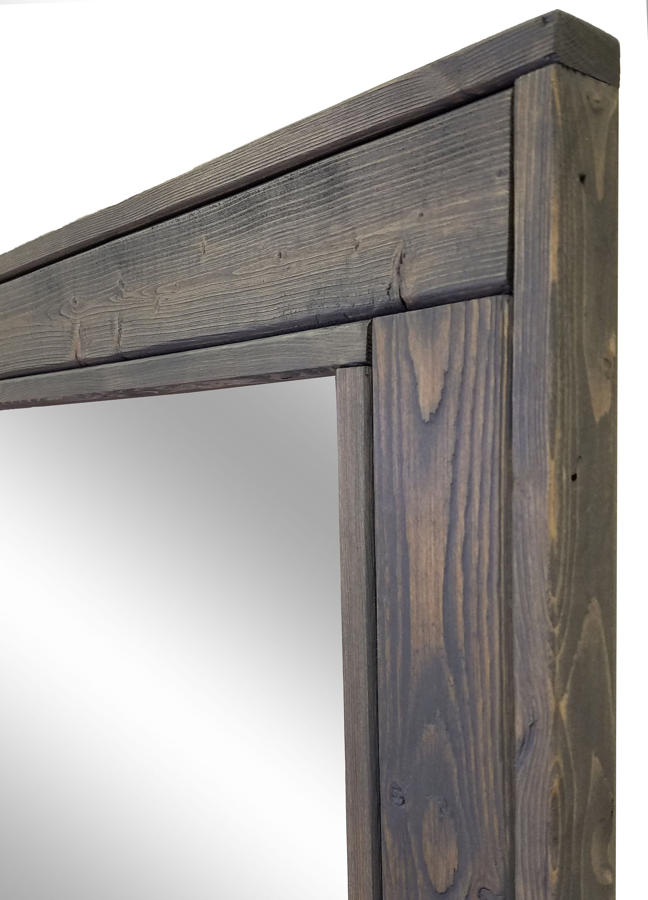 Herringbone Reclaimed Styled Wood Mirror, 5 Sizes & 20 Stain Colors, Shown in Classic Gray