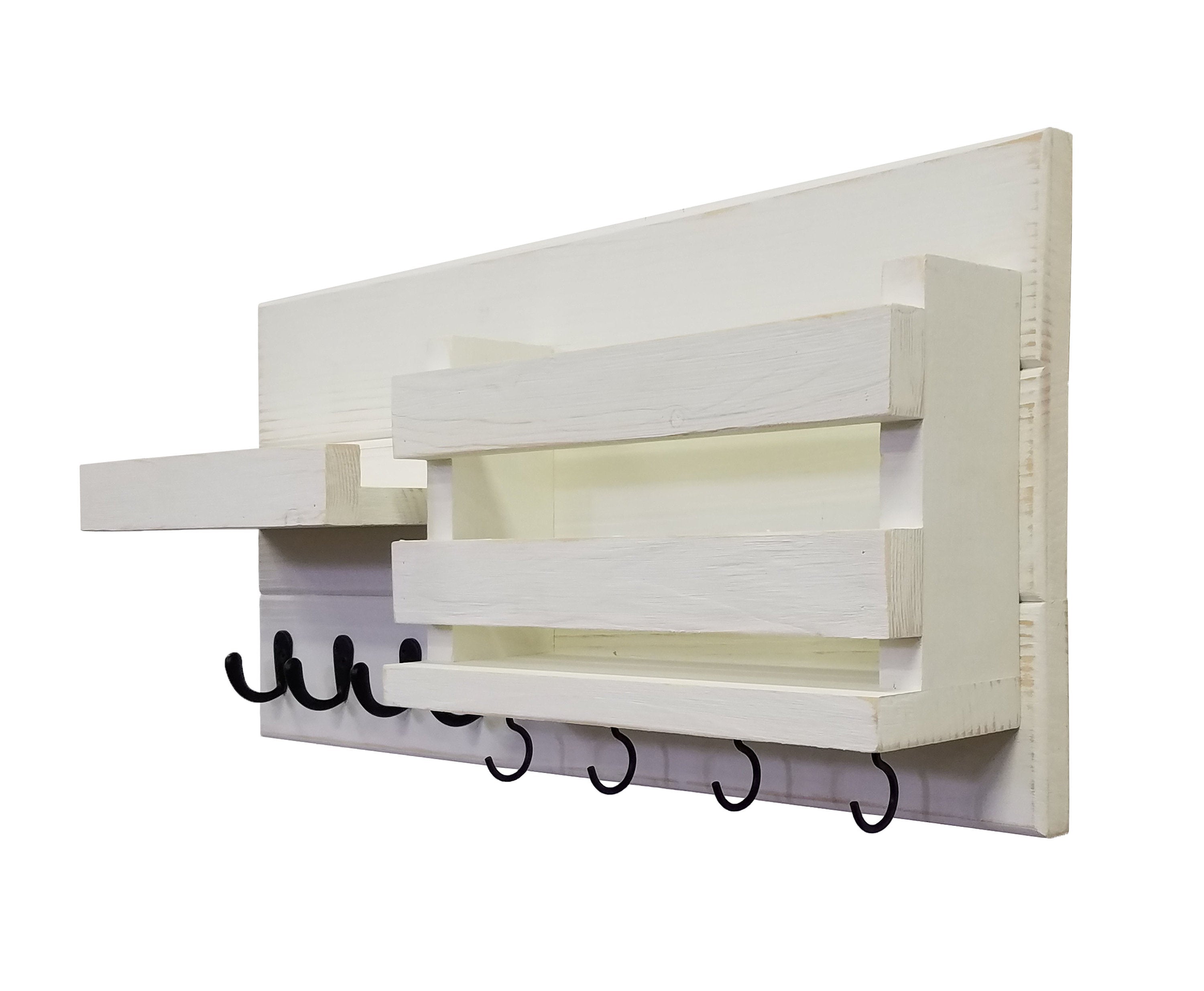 Restyled Farmhouse Mail Organizer with Hooks, Entryway Organizer, Key Holder for Wall, Wall Shelf - Renewed Decor & Storage