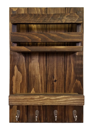 Harvest Rustic Large Vertical Mail Organizer, Shown in Dark Walnut with Nickel Hooks