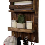 Harvest Rustic Large Vertical Mail Organizer, Shown in Dark Walnut with Nickel Hooks