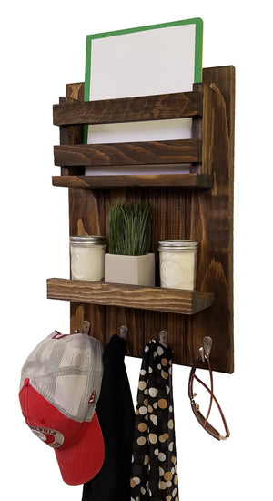 Harvest Rustic Large Vertical Mail Organizer, Shown in Dark Walnut with Nickel Hooks