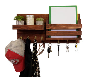 Restyled Farmhouse Mail Organizer with Hooks, Entryway Organizer, Key Holder for Wall, Wall Shelf - Renewed Decor & Storage