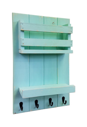 Harvest Rustic Large Vertical Mail Organizer, Shown in Sea Blue with Oiled Bronze Hooks