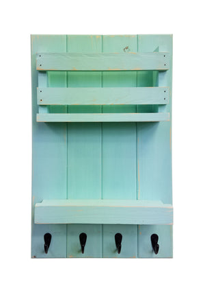 Harvest Rustic Large Vertical Mail Organizer, Shown in Sea Blue with Oiled Bronze Hooks