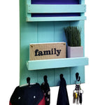 Harvest Rustic Large Vertical Mail Organizer, Shown in Sea Blue with Oiled Bronze Hooks