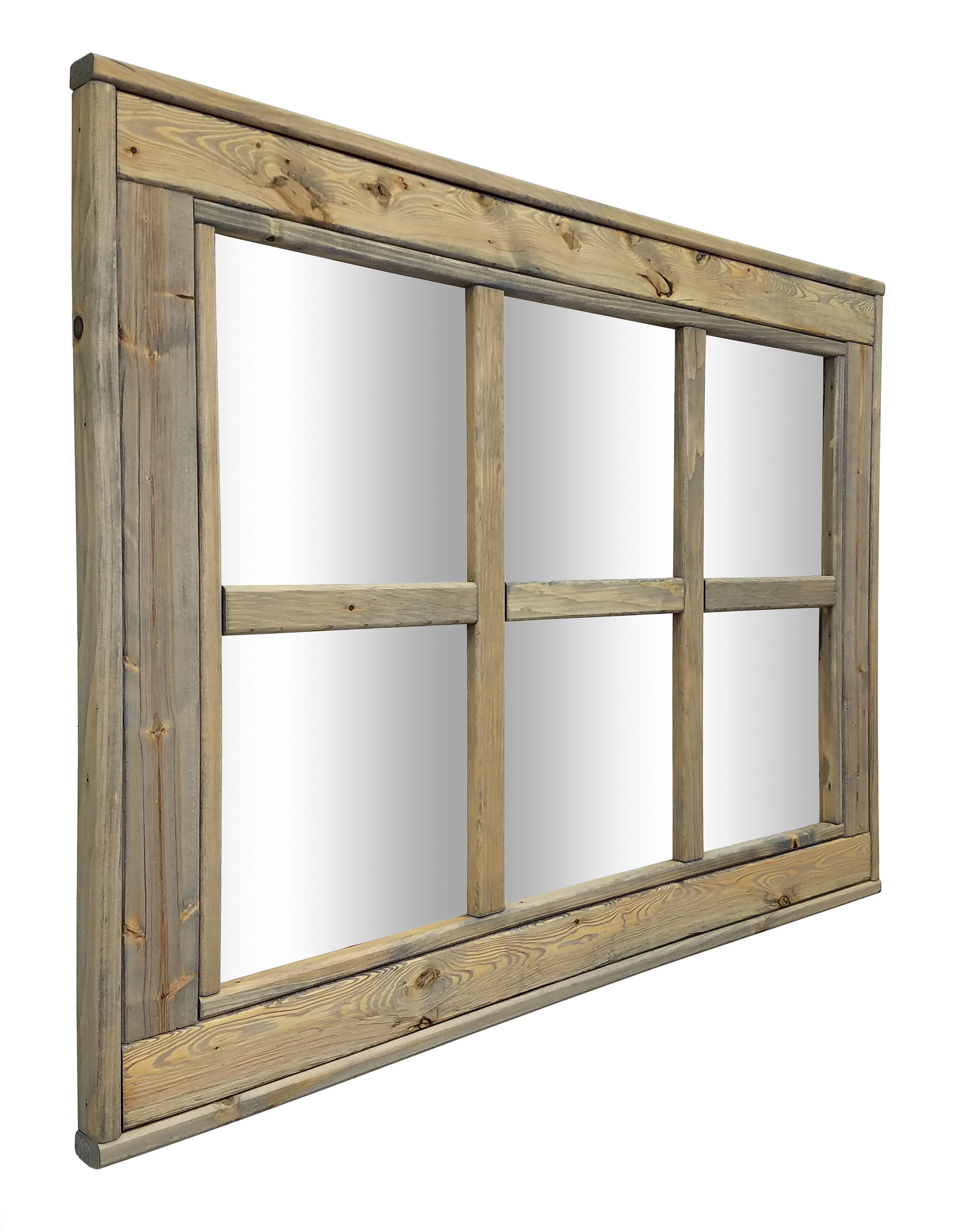 6 Pane Herringbone Rustic Wall Mirror, 2 Sizes & 20 Colors, Shown in Weathered Oak