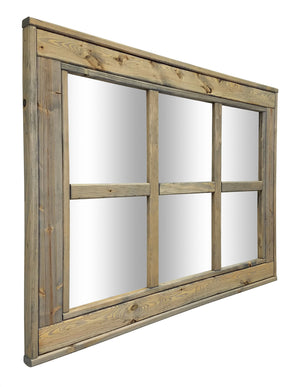 6 Pane Herringbone Rustic Wall Mirror, 2 Sizes & 20 Colors, Shown in Weathered Oak