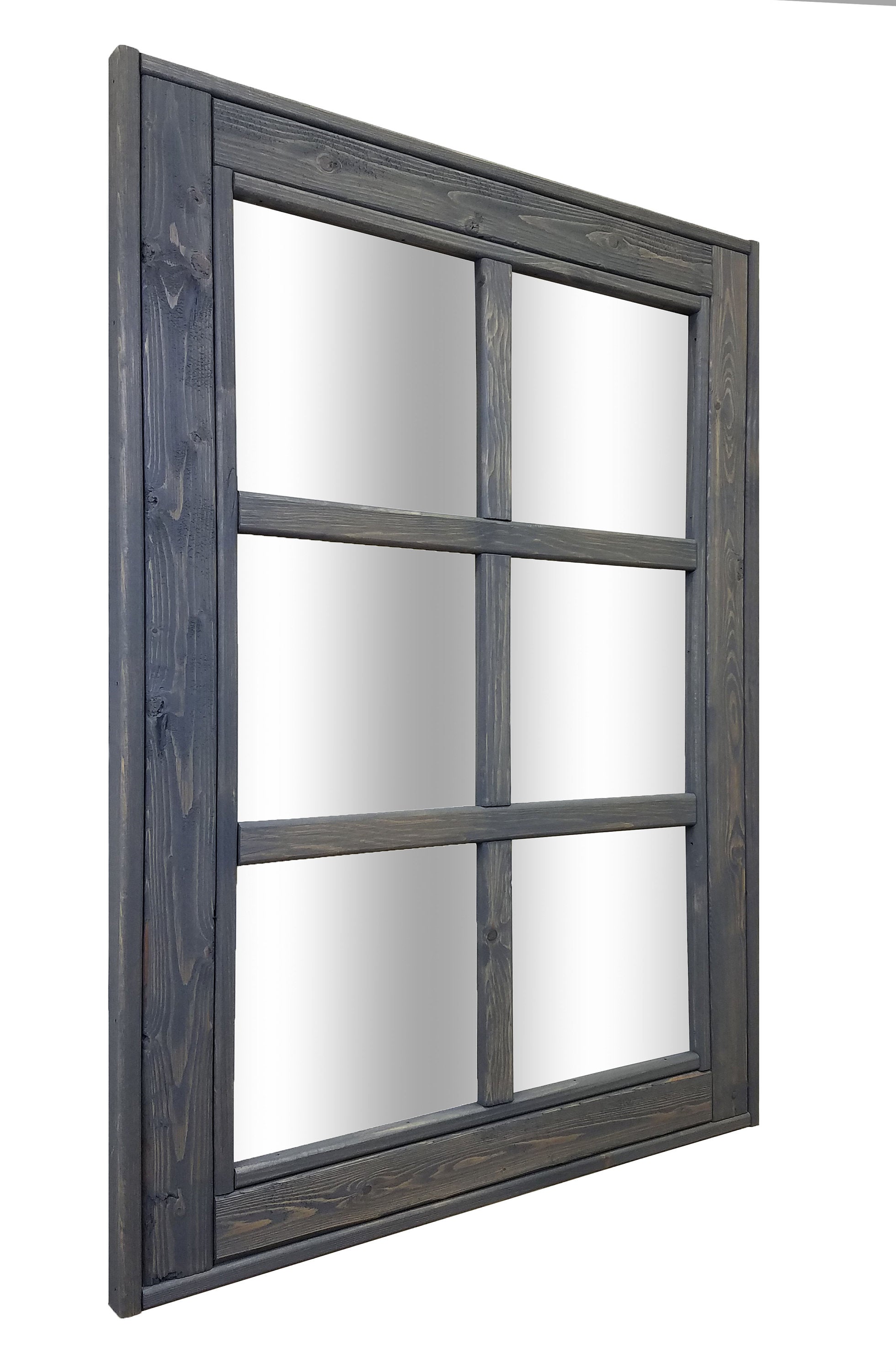 6 Pane Herringbone Rustic Wall Mirror, 2 Sizes & 20 Colors, Shown in Classic Gray
