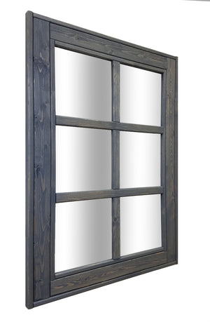 6 Pane Herringbone Rustic Wall Mirror, 2 Sizes & 20 Colors, Shown in Classic Gray