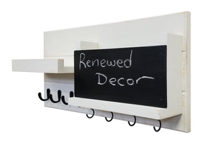 Restyled Memo Chalkboard Farmhouse Mail Organizer with Hooks, Entryway Organizer - Renewed Decor & Storage
