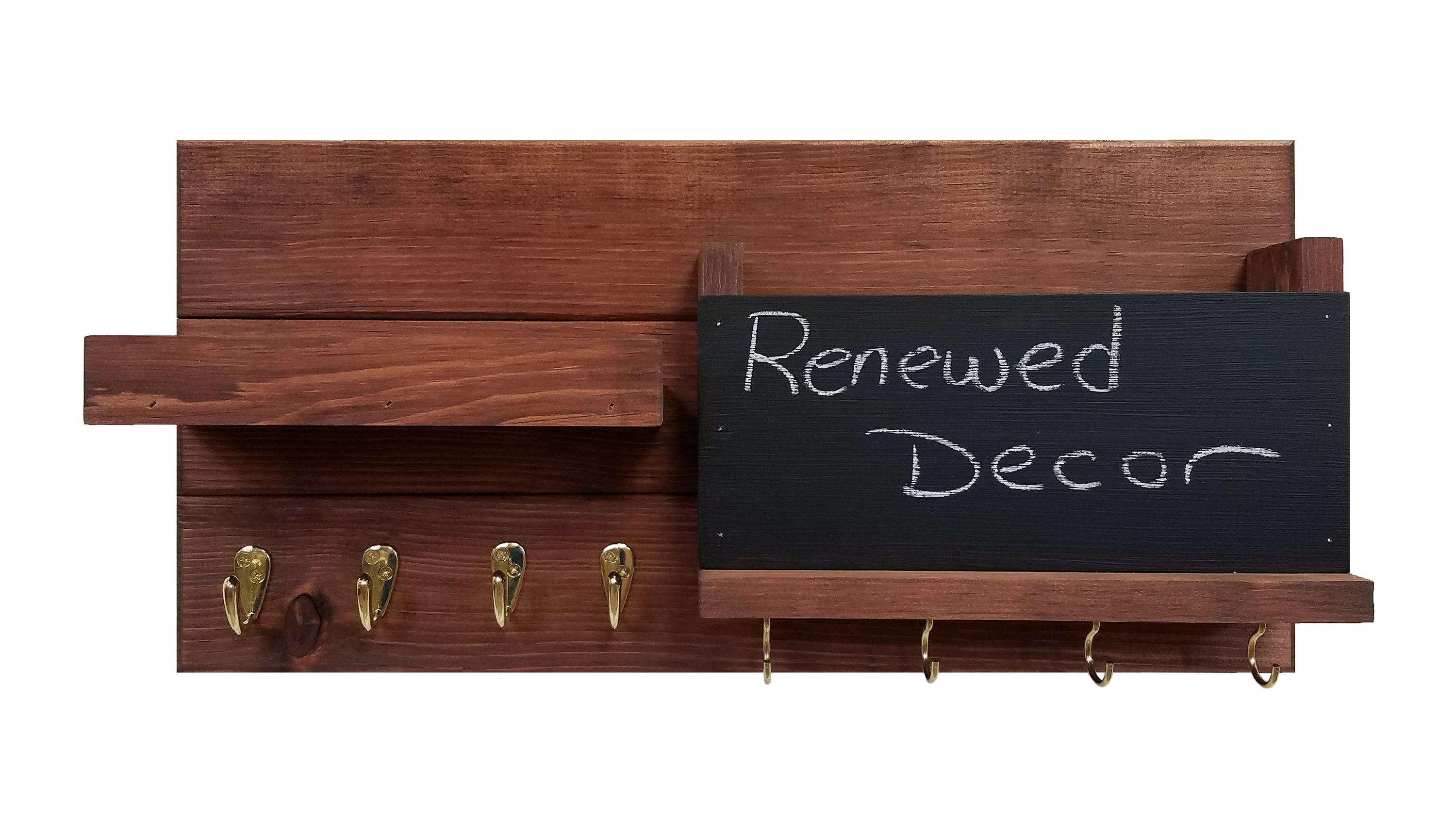 Restyled Memo Chalkboard Farmhouse Mail Organizer with Hooks, Entryway Organizer - Renewed Decor & Storage